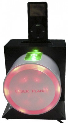 Музыкальный лазерный проектор Устройство проецирует световые эффекты зеленого цвета на стену или потолок. Сверху - разъем для установки Ipod. В проекторе встроены колонки, есть разъем для подключения МР3, МР4-плееров или прочих источников звука.