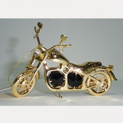 Сувенир подарочный - Мотоцикл &quot;Харлей&quot; Отличный подарок любителям, техники, истории, автомобилей, красивых сувениров.
Яркий золотой "Харлей" длиной около 10 см с кристаллами Swarovski. 
Руль и колеса вращаются.