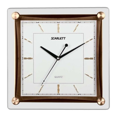 Часы настенные классические SCARLETT SC-55GA Настенные кварцевые часы "Scarlett" в классическом дизайне прекрасно впишутся в интерьер вашего дома. Часы имеют кваратный корпус из стекла белого цвета. Ход секундной стрелки - плавный, модель оснащена кварцевым механизмом высокого качества. У часов три стрелки: часовая, минутная и секундная.